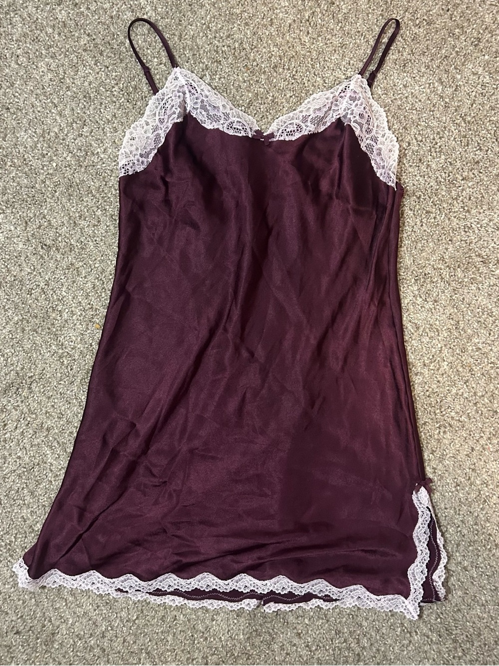 Victoria's Secret Plum Satin Slip with White Lace Trim